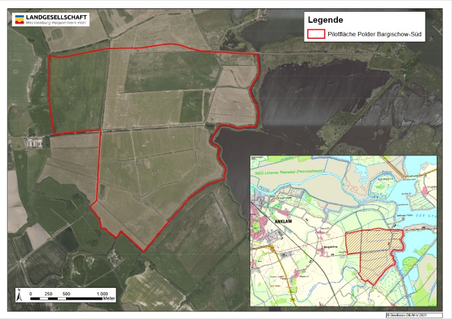 Karte zur Lage des Untersuchungsgebietes Polder Bargischow-Süd