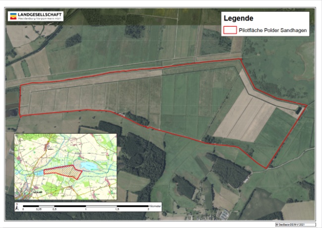 Karte zur Lage des Untersuchungsgebietes Polder Sandhagen